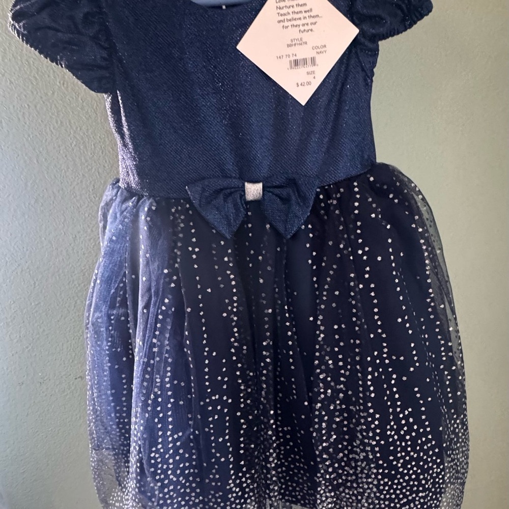 Navy Blue Sparkle Dress with Bow